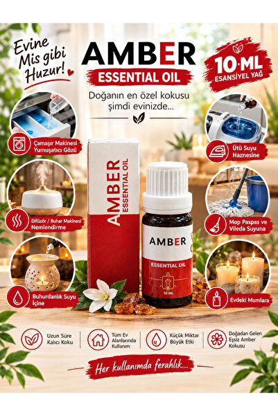 AMBER Esansiyel Yağ 10 ML – Çamaşır Makinesi, Buhar Makinesi, Buhurdanlık, Ütü, Mop ve Mum İçin