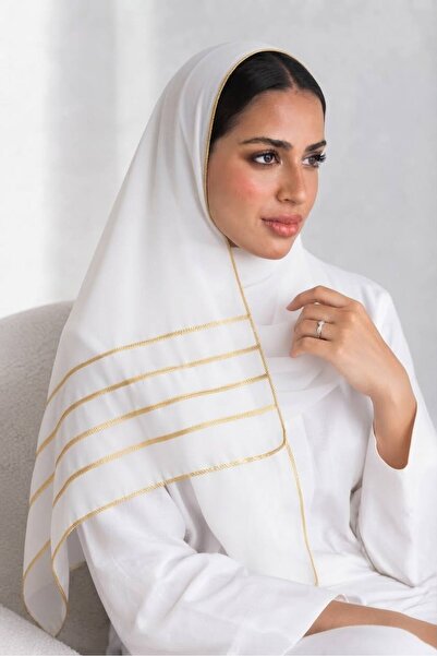Veil Designer طرحه بوال ابيض قماش ياباني طبقتين تحديد ذهبي علي الطرف لاستخدام...
