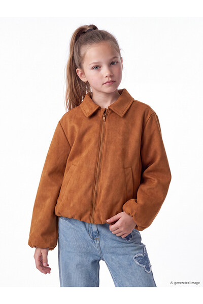LC Waikiki Vizyon New Season Shirt Collar Girls' Suede Coat