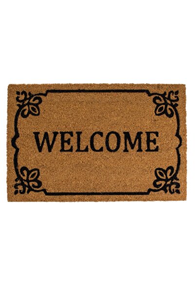 OEM Covoras Intrare Maro cu Margine Neagra & Mesaj "Welcome" 60x40cm