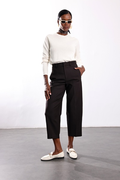 5in1Canpolat Brown Barrel Fabric Trousers 442