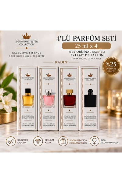 Genel Markalar 4’lü Kadın Parfüm Seti Cam Şişe 25 ml x 4 – 4 İkonik Koku, Tek...