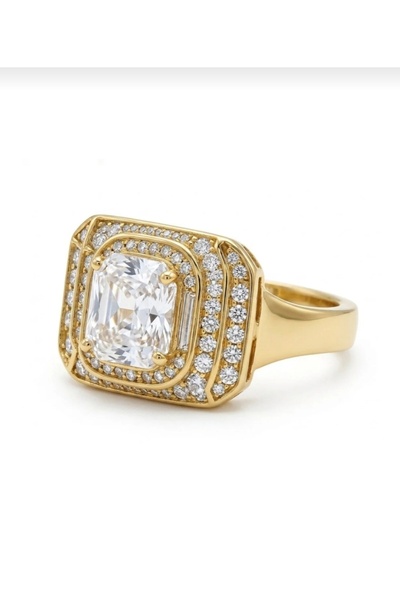 Nazellaa Gold Plated Rectangular Design Zircon Stone Ring