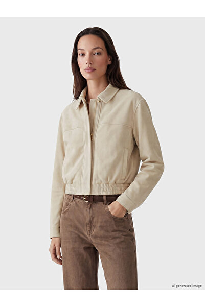 LC Waikiki Peak New Season Beige Shirt Collar Women's Leather Look Coat