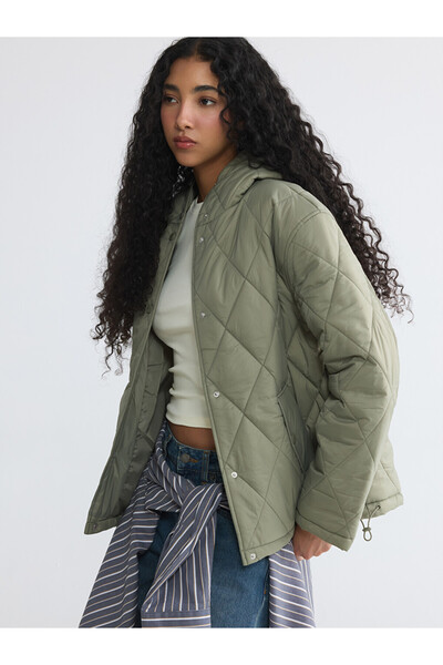 LC Waikiki Xside Khaki Hooded Quilted Women's Puffer Jacket