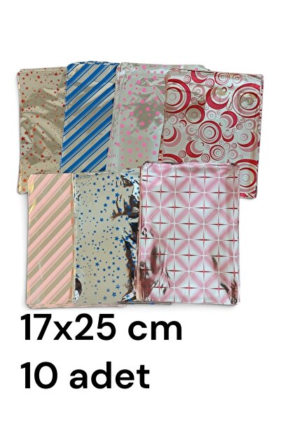 Poros Store Hediye Paketi 17x25cm 10 Adet Kendinden Bantlı Yapışkanlı Metaliz...