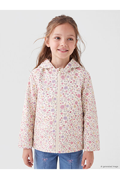 LC Waikiki Peak New Season Ecru Hooded Girls' Raincoat
