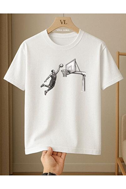 VİVA LORA Basketball Sport Printed 100% Cotton Crew Neck Regular Unisex T-Shirt