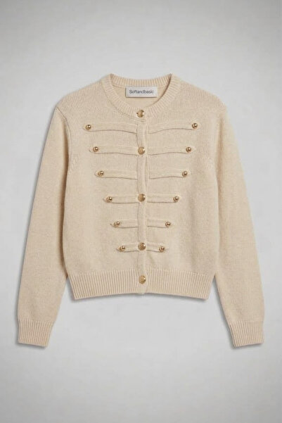 soft&basic Women's Buttoned Crew Neck Knitwear Crop Cardigan
