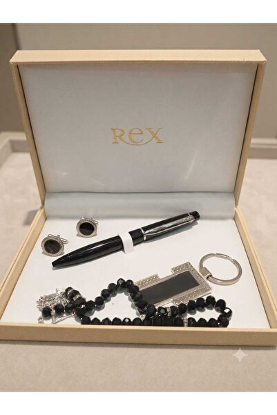 REX Luxury men's gift set with pen and cufflink (kbkb) black rosary and keychain