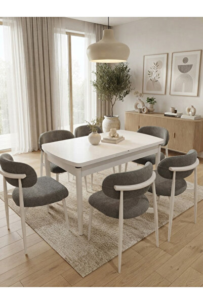 Concept Ayz Home Sofia Serisi 6 Kişilik Gri Oscar Kumaş 80*130 Beyaz Açılır M...