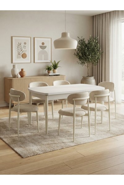 Concept Ayz Home Sofia Serisi 6 Kişilik Krem Oscar Kumaş 80*130 Beyaz Açılır ...