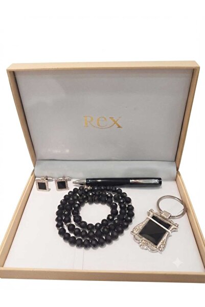REX طقم هدايا رجالي فاخر يضم قلماً وزراً لأزرار الأكمام (كبك)، وسبحة سوداء، و...
