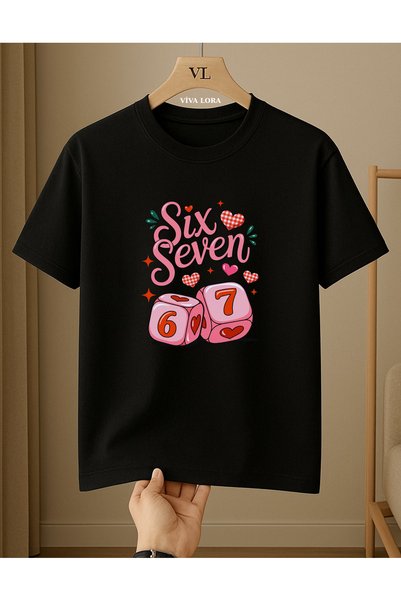 VİVA LORA 67 Six Seven Printed 100% Cotton Crew Neck Regular Unisex T-Shirt