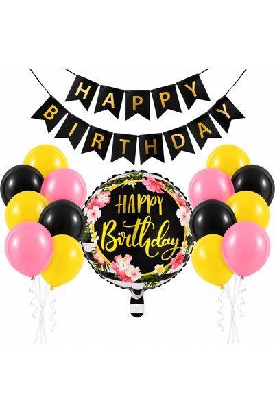 genaja Set Decor Aniversar Happy Birthday – Banner + Balon Folie Rotund + 10 ...