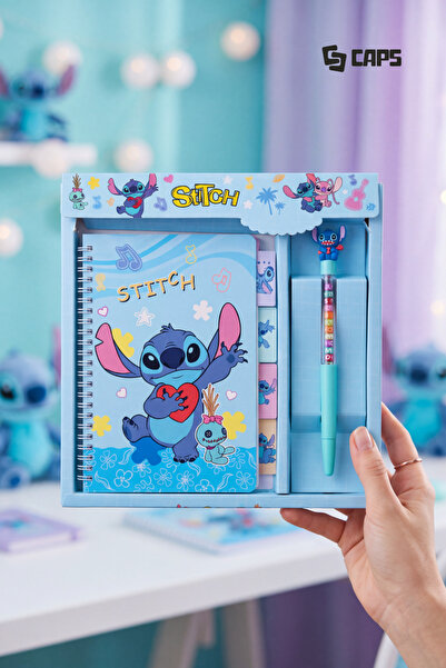 caps Stitch Temalı Kırtasiye Seti - Defter + Kalem