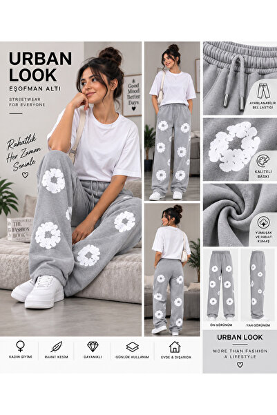 Urban Look Unisex Çiçek Baskılı Oversize Bol Kesim Jogger Eşofman Altı