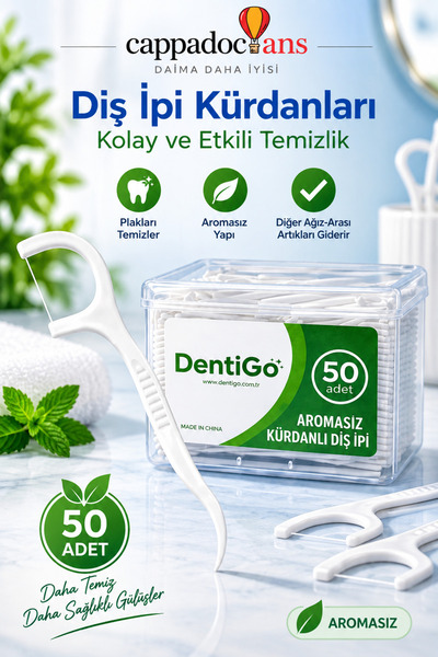 cappadocians Diş İpi Kürdanı (Aromasız) Kolay ve Günlük Kullanım 50 adet
