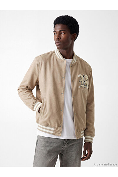 LC Waikiki Özmarka New Season Beige Regular Fit Suede Men's College Jacket