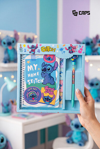 caps Stitch Temalı Kırtasiye Seti - Defter + Kalem