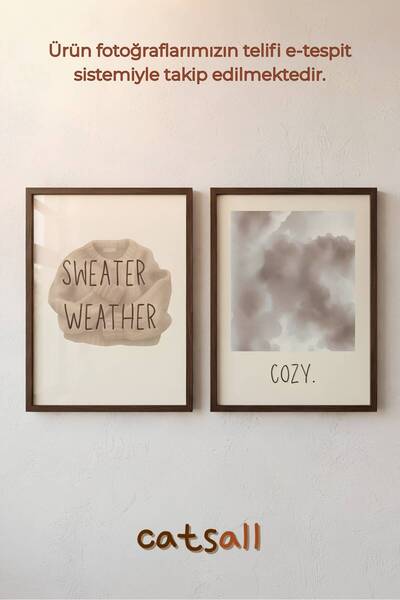 Retro Kış Konseptli Cozy Ve Sweater Weather 2 Adet Poster Seti 30x40 cm