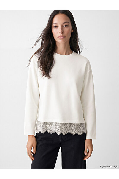 LC Waikiki Peak New Season White Lace Detailed Soft Touch Women's Sweatshirt