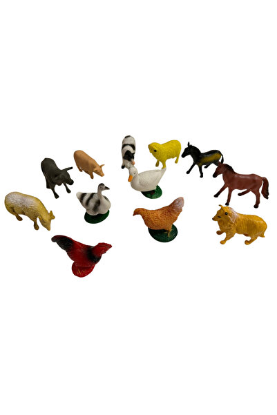 Generic Brand Set 12 figurine animale de ferma – jucarii educative pentru copii +3 ani