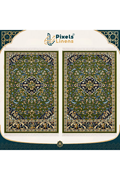 PixelsLinens مجموعة 2 سجادة صلاة فاخرة بنقوش مستوحاة من الروضة الشريفة من بكس...