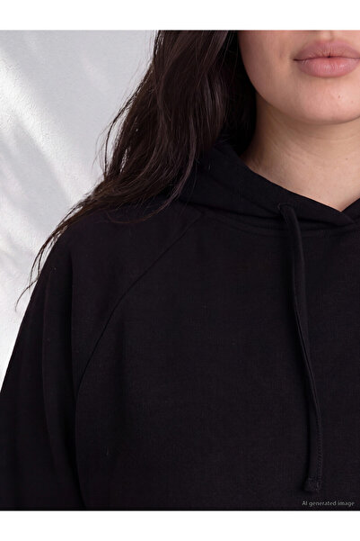 LC Waikiki Ozmarka New Season Black Plus Size Women's Hoodie
