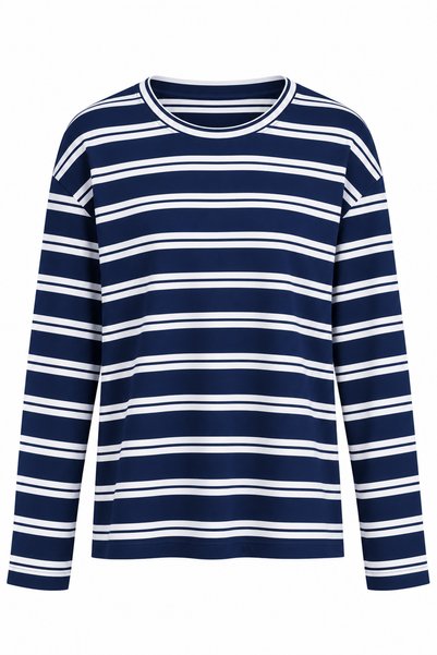 HAZELANNA Lacivert Çizgili Bisiklet Yaka Uzun Kollu Tshirt