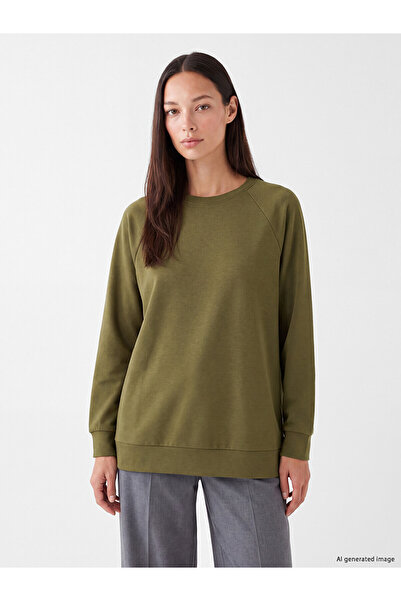 LC Waikiki Alita City Khaki Soft Touch Oversize Women's Sweatshirt with a Dif...
