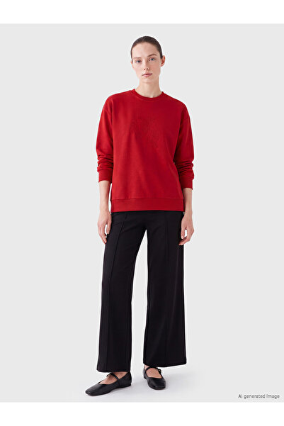 LC Waikiki Vizyon New Season Red Embroidered Soft Touch Women's Sweatshirt