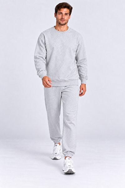 LUMİZA Men's Gray Oversize Sweatshirt Jogger Tracksuit Set