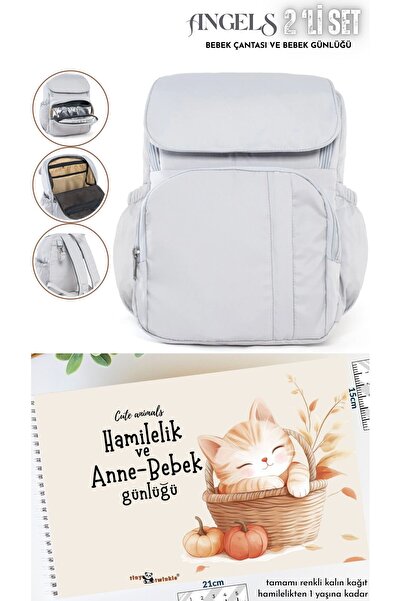 tıfıl 2li Ürün Angels Anne Bebek Bakım Sırt Çantası ve Hamilelik-Bebek Günlüğ...