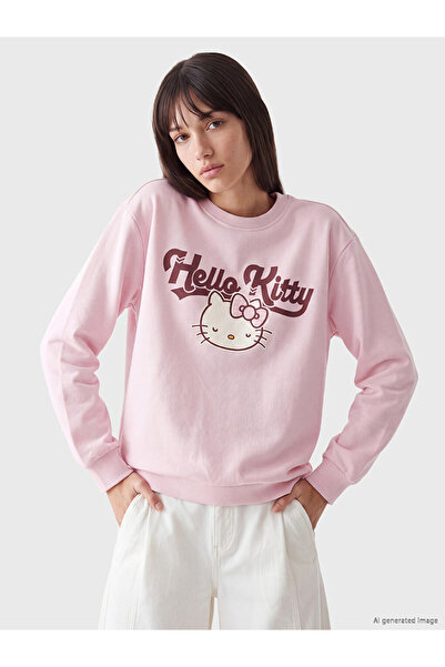 LC Waikiki Xside Pink Printed Oversize Women's Thick Sweatshirt