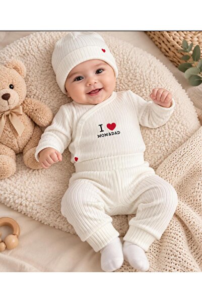 Yeni Doğan Bebek Takımı %100 pamuk 3 parça I Love Mom&Dad