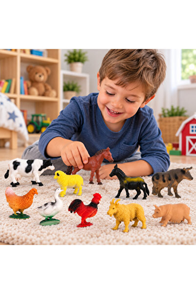 Generic Brand Set 12 figurine animale de ferma – jucarii educative pentru copii +3 ani