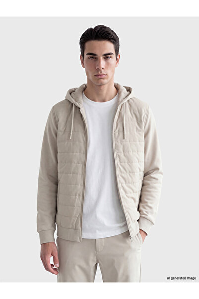 LC Waikiki Peak New Season Beige Hooded Men's Zippered Sweatshirt