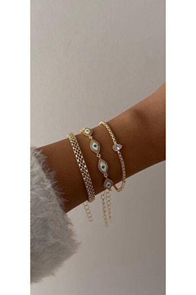 KAD COLLECTION مجموعة سوار بسلسلة على شكل مشبك ورق مزين بخرزة على شكل عين سحرية