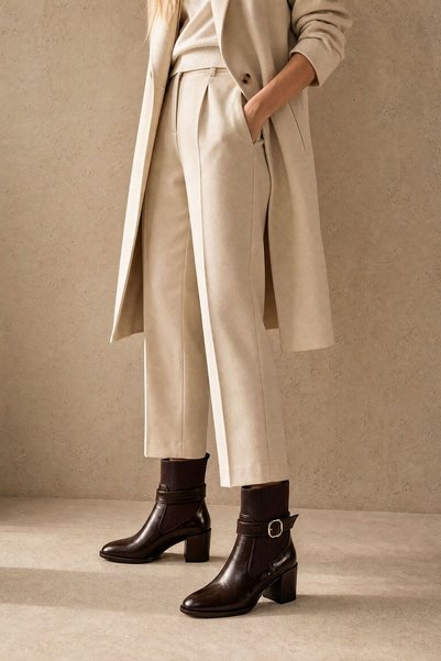 İncimoda Li̇vamod Women's Heeled Boots with Belt Buckle, Elastic, Stylish, Daily Ankle Boots
