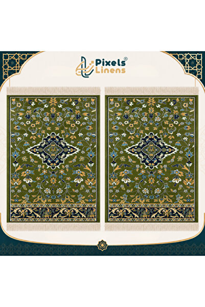 PixelsLinens مجموعة 2 سجادة صلاة فاخرة بنقوش مستوحاة من الروضة الشريفة من بكس...