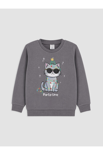 LC Waikiki Ozmarka New Season Gray Printed Girls' Thick Sweatshirt