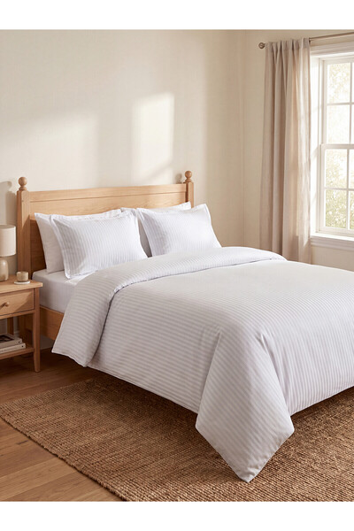 LC Waikiki Alita City Lcw Home Gray Striped Double Cotton Satin Duvet Cover S...
