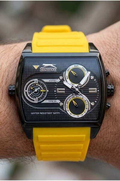 Slazenger Yellow-Black Men's Wristwatch |   50 mm Stainless Steel Case, Silic...