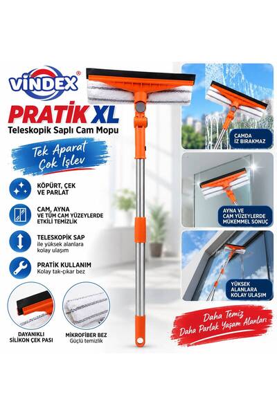 Ceyhanlar Vindex Pratik XL Teleskopik Cam Silme Aparatı Mikrofiber Bezli Çekp...