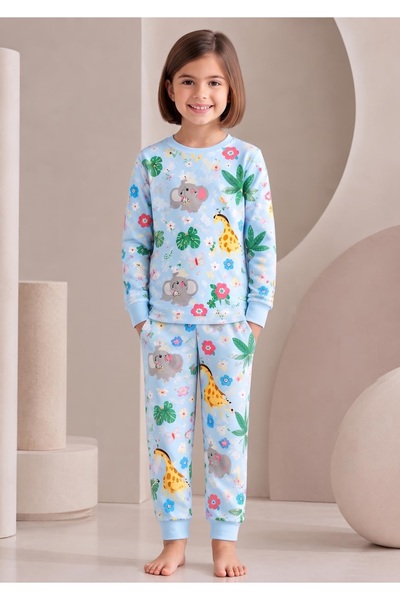 Little D&E Girl's Elephant and Giraffe Patterned 100% Cotton Long Sleeve Paja...