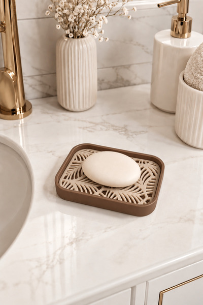 Arvella Studio Patterned Solid Soap and Dish Sponge Stand |   Modern Design Drainable Soap and Dish Sponge Stand |   Stylish Bathroom & Sink Organizer