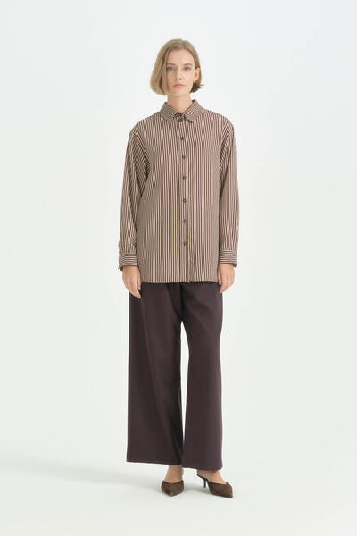 Nihan Vintage Shirt Tunic with Pili Detail - Plum