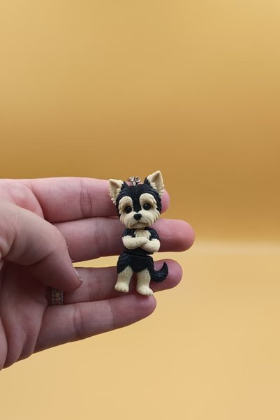 Rodopiva Cute Yorkshire Terrier with Movable Arms and Tied-Up Paws Keychain Bag Ornament Charm
