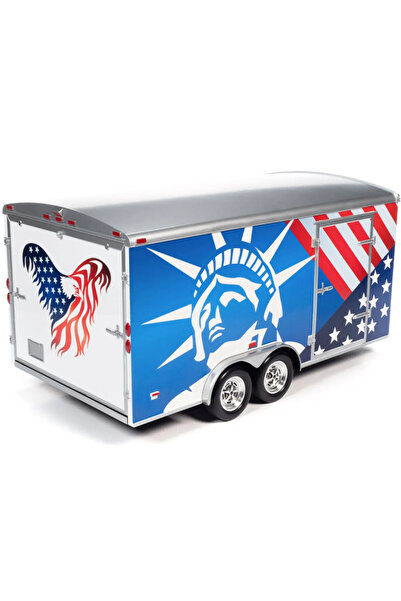 AutoWorld Sigilat- Enclosed Trailer Patriotic USA AUTOWORLD- Scara 1:18